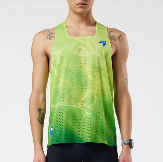 Men's QiFlow Racing Singlet - One Cut (Special Print Edition - Electric Lime Surge)